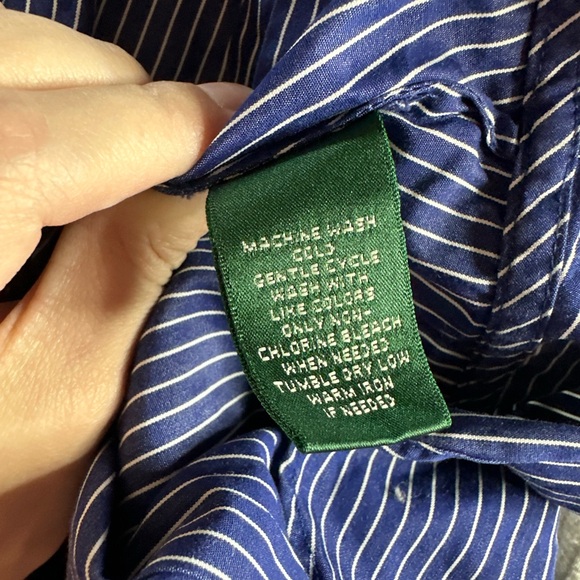 Ralph Lauren Navy Striped Ruffle Blouse - Picture 8 of 8